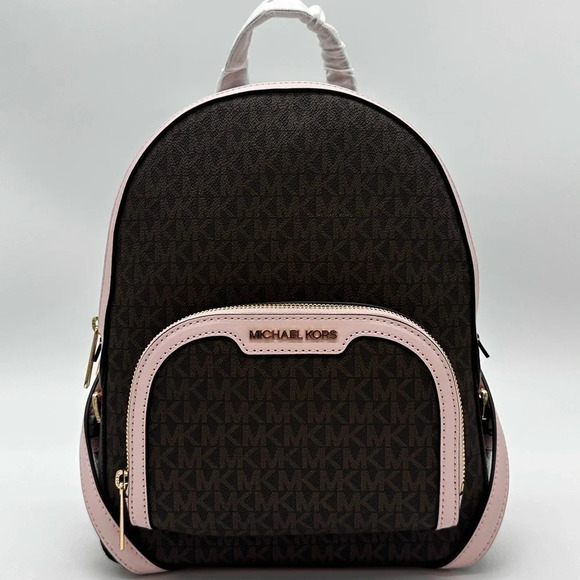 Michael Kors Medium Jaycee Zip Packet Backpack Brown/Light Pink - Picture 2 of 14